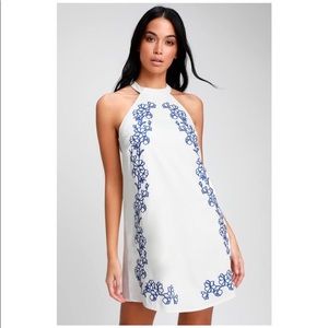 Lulus Fabiola White Embroidered Halter Shift Dress